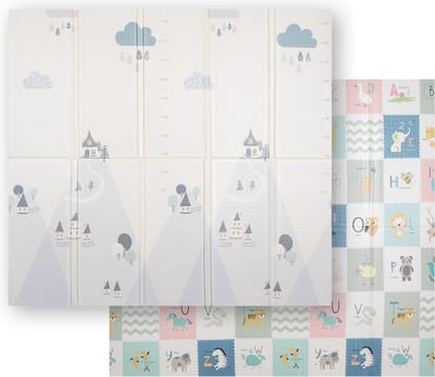 KiddyMoon Speelmat baby Opvouwbaar 180x200x1,5 cm - Schuimmat Kindvriendelijk - Ideaal Voor Binnen - Antislipmat voor kinderen - Speelkleed groot - Grijs Bergen