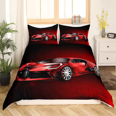 Raceauto Dekbedovertrek Set Queen Size 3D Auto Print Beddengoed Set Stijlvolle Decoratie Jongens Sport Dekbedovertrek Snelheid Sportwagen Quilt Set EU single(135x200cm)