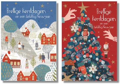 MGPcards - 10 Dubbele wenskaarten - Kerstkaarten / Nieuwjaar - Witte envelop - 10 x 14 cm - 2 Motieven per doosje