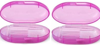 2 X Baby tandenborstel - Doorkomende tandjes - Tandvlees massage - Vinger tandenborstel - Baby & peuter, silicone, vingertandenborstel baby - Roze