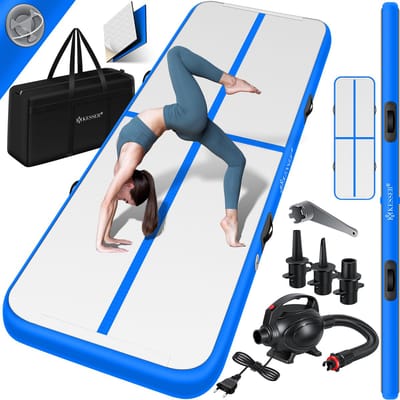 KESSER® Gymnastiekmat Opblaasbare Airtrack Fitnessmat | Yogamat - Tumblingmatten - Trainingsmat - Sportmat | Sporten & Spelen | Buiten & Binnen | incl. Draagtas & Electr. Luchtpomp - Blauw / 3M