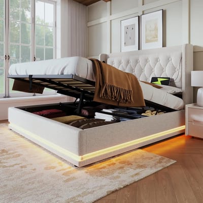 Tweepersoons Boxspringbed 140x200 cm met Opbergruimte en Gestoffeerd Hoofdbord