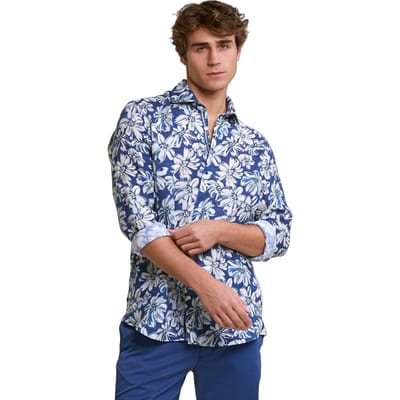 River Woods Custom Fit Linen Floral Shirt Blue/green Size: 3XL | Casual Shirts Outlet | Heren | Blauw