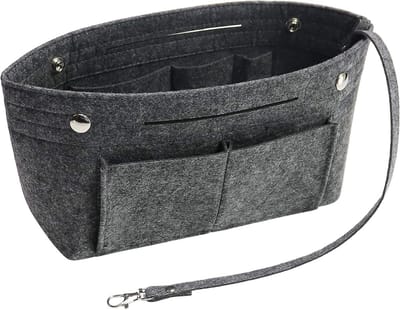 Handgemaakte Vilt Handtas met Portemonnee en Organizer, Ideaal voor Speedy en Neverfull, 8 Kleuren Beschikbaar, Donkergrijs, Klein