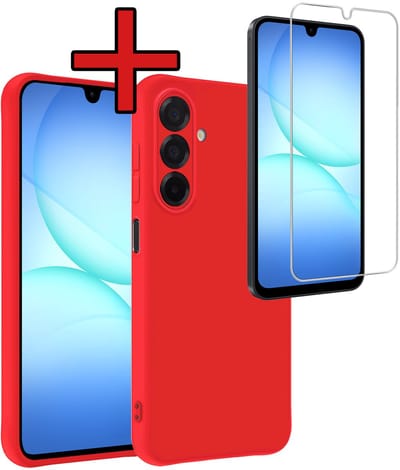 Hoesje - Met Screenprotector - Geschikt voor Samsung Galaxy A17 - Sterk & Shockproof - Telefoon Hoes - Back Cover - Siliconen Case - Telefoonhoes - Rood
