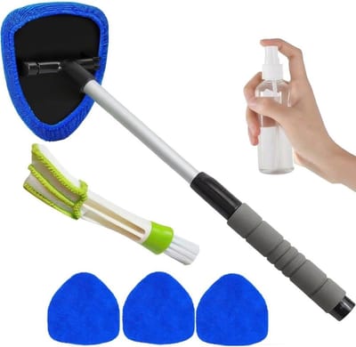 Voorruit reiniging tool - Raamwisser kit - Auto interieur schoonmaken - Verstelbaar handvat - 7-delig - Blauw