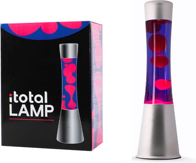 i-Total Lavalamp - Lava Lamp - Sfeerlamp - 40x11 cm - Glas/Aluminium - 30W - Paars met roze Lava - Zilvergrijs - XL2348