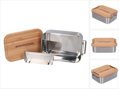 Toolbrothers Fan roestvrijstalen broodtrommel met bamboe deksel 1200 ml, lunchbox voor volwassenen en kinderen, broodtrommel, snackbox voor school, werk, picknick, reizen