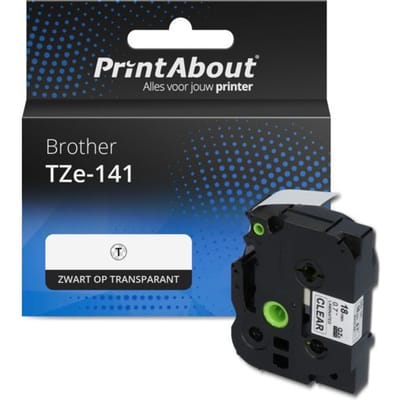 PrintAbout huismerk Tape TZe-141 Zwart op transparant (18 mm) Geschikt voor Brother