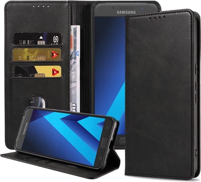 Smartphonica Samsung Galaxy A5 2017 kunstleren hoesje met magnetische sluiting en pashouders book case - zwart geschikt voor Samsung Galaxy A5 (2017)