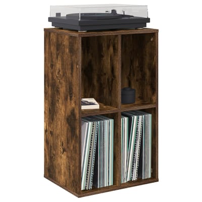 vidaXL - Platenkast - Gerookt - eiken - 44,5 - x - 36,5 - x - 74,5 - cm - Bewerkt - hout