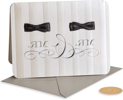 Bruiloft kaart - Wenskaart paar - Gefeliciteerd - Met lint en folie - 1 stuk - Beige en ivoor
