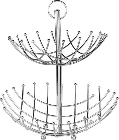 Secret de Gourmet Dubbele etagere fruitschaal/fruitmand rond - zilver - metaal - 36 x 40 cm - fruitmanden
