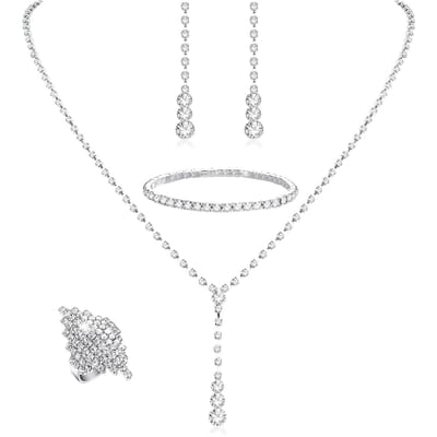 Niche, Eenvoudige Bruids Strass Ketting Oorbellen Armband Ring Vierdelige Bruidsjurk Banketjurk Accessoires Vrouwen
