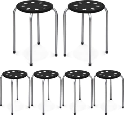 COSTWAY Stapelkrukken, set van 6, stapelbare metalen krukken, eetkamerkrukken, krukken voor thuis, kantoor, klaslokaal, 44,5 cm zithoogte (zwart + grijs)