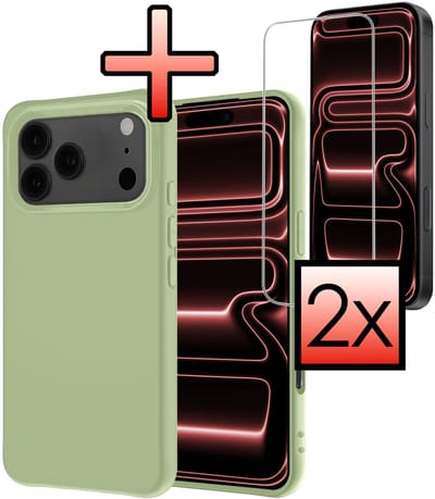 Hoesje - Met 2x Screenprotector - Geschikt voor Apple iPhone 17 Pro - Sterk & Shockproof - Back Cover - Siliconen Case - Telefoon Hoes - Groen
