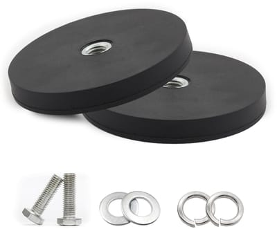Dailygoods - Set van 2 neodymiummagneten, met rubber bekleed, diameter 88 mm, rubberen ronde magneten, sterke rubberen magneten, antislip met M8 binnendraad, draagvermogen 55 kg, voor schroefogen of haken