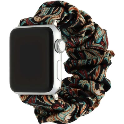 123watches bandje Savara - scrunchie - nylon - zwart gekleurd - 44 · 45 · 46 & 49 mm · S/M - Geschikt voor Apple Watch series 1/2/3/4/5/6/7/8/9/10/11/12/SE/SE2/SE3/Ultra/Ultra 2/Ultra 3/Ultra 4