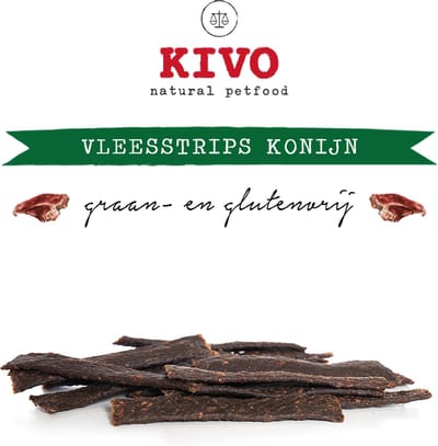 Kivo Petfood Hondensnack Vleesstrips Konijn 125 gram - Graanvrij en Glutenvrij