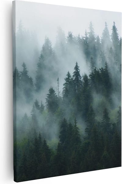 Artaza Canvas Schilderij Mistig Bos - 40x50 cm - Wanddecoratie Bomen - Muurdecoratie Woonkamer - Kamer Accessoires Natuur