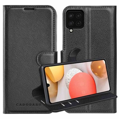 Cadorabo Hoesje geschikt voor Samsung Galaxy A42 5G / M42 5G in PHANTOM ZWART - Beschermhoes met magnetische sluiting, standfunctie en kaartvakje Book Case Cover Etui
