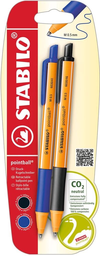 STABILO pointball Balpennen Blauw en Zwart - 2dlg.