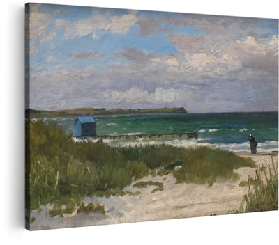 Artaza Canvas Schilderij Strand - 60x40 cm - Wanddecoratie Zee - Muurdecoratie Landschap - Decoratie Kust Boothuis