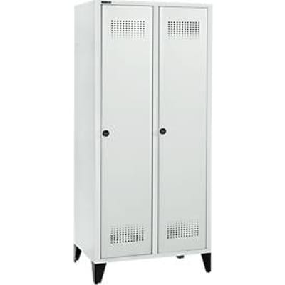 Schäfer Shop Genius Kledinglocker met poten, 2 compartimenten, 400 mm compartimentbreedte, veiligheidsdraaigrendelslot, lichtgrijs