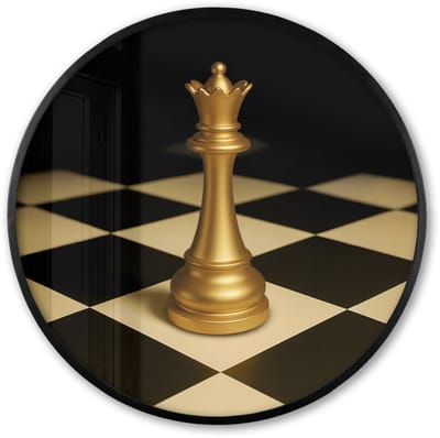 Poster in lijst Rond - Fotolijst 60x60 cm - Posters - Koningin - Schaakstuk - Geblokt - Goud - Ronde posterlijst zwart - Decoratie - Wanddecoratie woonkamer - Muurdecoratie slaapkamer