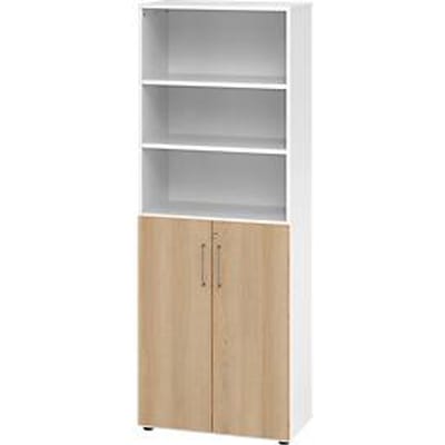 Breno combinatiekast, 6OH, kast en legbord, afsluitbaar, B 800 x D 420 x H 2156 mm, spaanplaat, wit/eiken