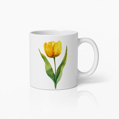 Elegante Gele Tulp Koffiemok – Prachtig Bloemmotief voor Lente en Dagelijks Gebruik