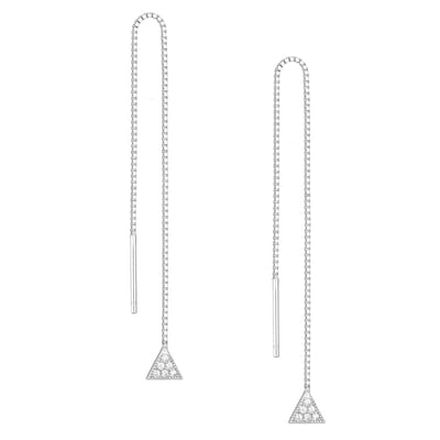 EAR IT UP - Doortrekoorbellen - Driehoek - Threader - Gerhodineerd 925 sterling zilver - Zirkonia - Pavézetting - 105 x 5 mm - 1 paar