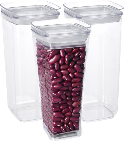 Excellent Houseware Voorraadpot - 3x - met deksel - 1,7L - kunststof - transparant - voorraadbus