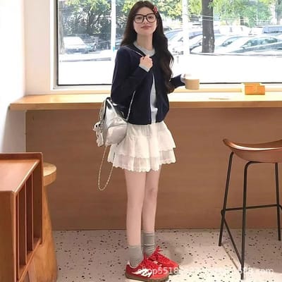 Witte Kant Cake Korte Rok voor Vrouwen In Lente en Zomer Zoet Hoge Taille Slanke Kant A-lijn Ballet Puffy Rok L wit