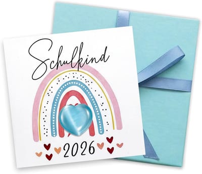 Gelukssteen set - Moedsteen talisman - Schoolstart cadeau - Met persoonlijke kaart - 9x9 cm doos - Blauw