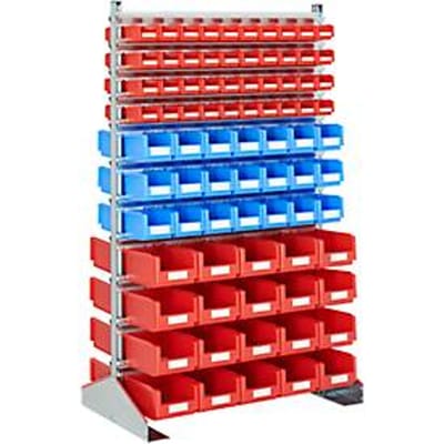 Staande bakkenrekken tweezijdig, B 1130 x D 700 x H 1885 mm, 80 x 0,7 l, rood +  42 x 3 l, blauw + 40 x 7,5 l, rood