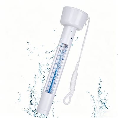 Zwembad thermometer – Met Touw – zwembad thermometer drijvend - Analoge Zwembad Thermometer - Groot Afleesbaar & Onbreekbaar – Water Thermometer - Wit – Voor Zwembad, Spa, Jacuzzi & Aquarium – 18.5x2.2x4.8cm