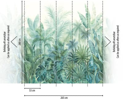 TROPISCHE PLANTEN FOTOBEHANG | Jungle - Groen Blauw Creme - Livingwalls The Wall II