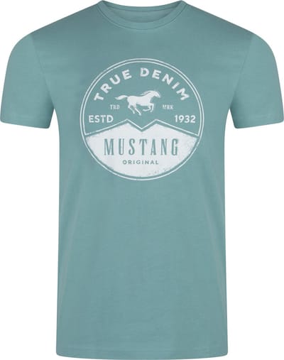 Mustang Heren T-Shirt Basic Print Tee regular fit Blauw S Ronde Hals Volwassenen Opdruk Print Shirts