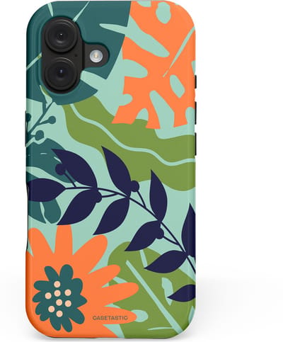 Casetastic hoesje geschikt voor Apple iPhone 16 - MagSafe - Dubbellaagse bescherming - Wildbloei - Fashion Case - Mintgroen Petrol Oranje