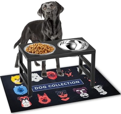 Verhoogde Hondenbak - Hondenvoer Station - Comfortabel Eten - Met Spatwaterdichte Mat - 2x 1200ml - Zwart