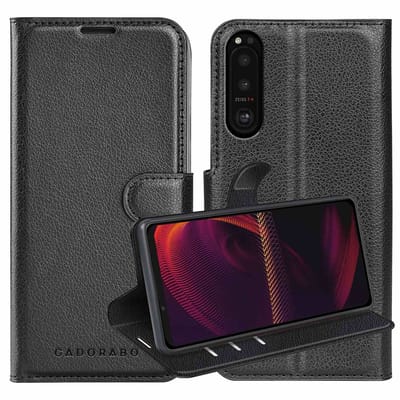 Cadorabo Hoesje geschikt voor Sony Xperia 5 III in PHANTOM ZWART - Beschermhoes met magnetische sluiting, standfunctie en kaartvakje Book Case Cover Etui