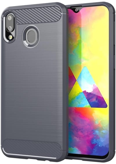 Cadorabo Hoesje geschikt voor Samsung Galaxy A10s / M01s in BRUSHED GRIJS - Beschermhoes van flexibel TPU siliconen in roestvrij staal-carbonvezel look Case Cover