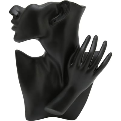 Ensemble Mannequin Bijoux Noir Résine Réaliste Artistique Présentoir Boucles d'Oreilles Collier Bague black