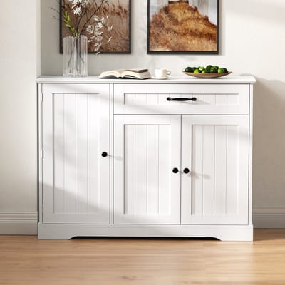 Dressoir - Elegant Buffet met 3 Deuren - 1 Lade voor Eetkamer - Wit