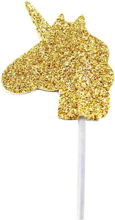 ANNIVERSARY HOUSE - Taarttopper gouden eenhoornkop 6,5 cm met glitters