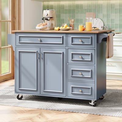 MODFU Keukeneiland & Keukenkast – Inklapbaar werkblad – Verstelbare opbergruimte – Extra werkruimte – Modern – MDF – Babyblauw – 110x45-75x92 cm
