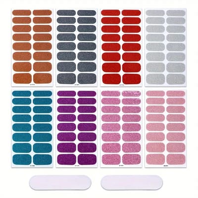 KZQ 8 vellen dekkende nagelstickers, gelnagelstickers, nail art stickers, nagellakstrips, roze, paars, blauw, glitter, zelfklevende nagelstickers, nagelverzorgingsproducten voor vrouwen, DIY nail art, nageldecoratiesets