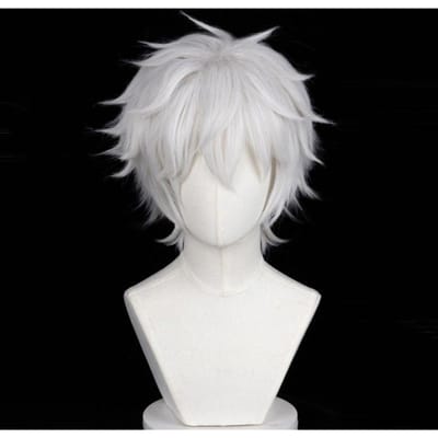 Witte Korte Stevige Gelaagde Synthetische Pruik Unisex Mannen Anime Personage Manga Stijl Halloween Conventie Spel Cosplay Dagelijkse Straat gray