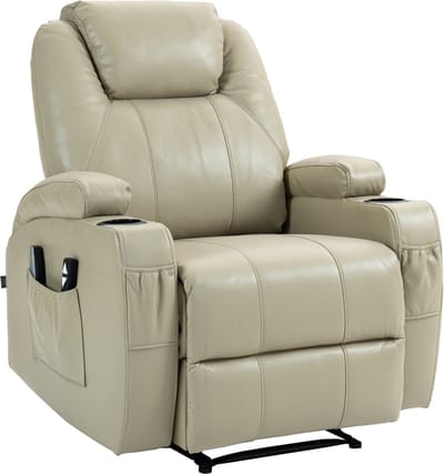 CLP Hepler Fauteuil - Met massagefunctie - Verstelbare rugleuning met voetensteun - TV-fauteuil met warmtefunctie - creme Kunstleer